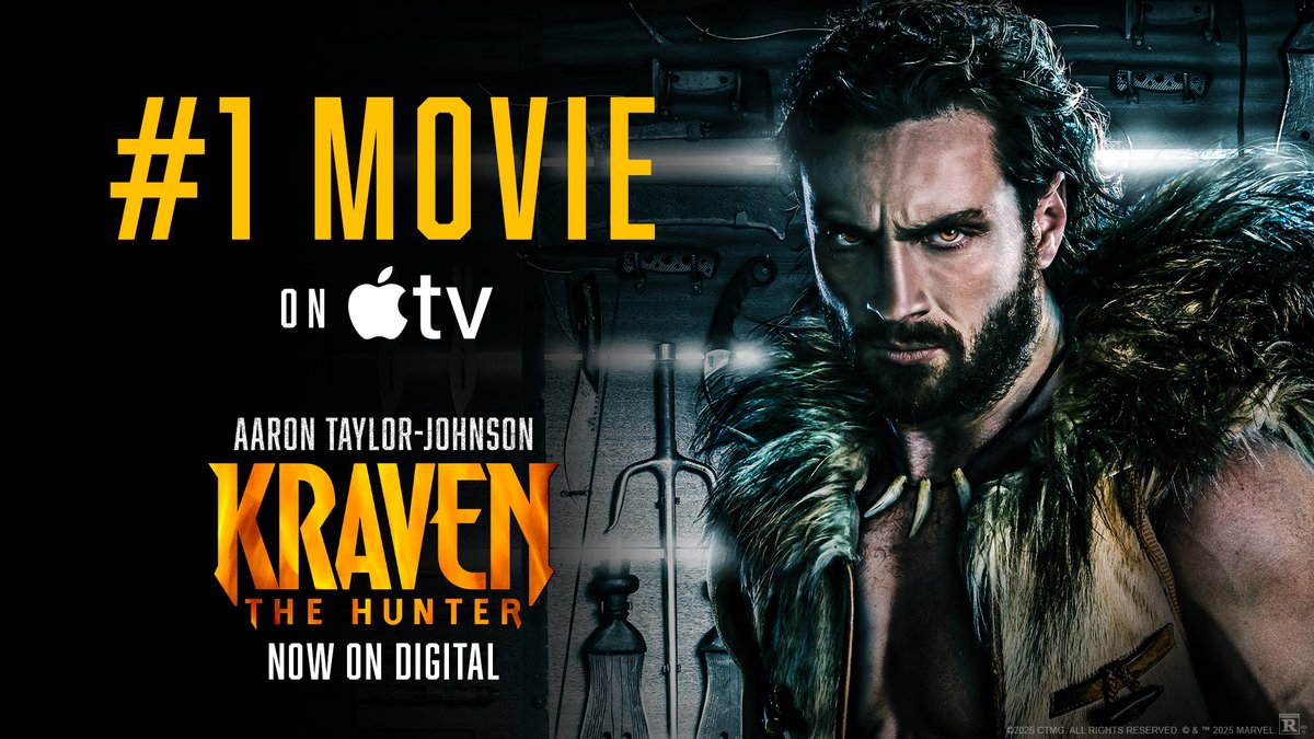 It’s clear… the kravin’ for Kraven is real. 😋

Thank you for making #KravenTheHunter the #1 movie on <a href="/AppleTV/">Apple TV</a>! Watch Aaron Taylor-Johnson as the world’s greatest hunter this weekend – now on Digital.

apple.co/4gZ8lPV