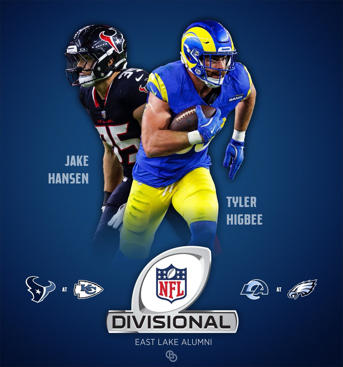Let’s make sure to root on our two alumni who are playing in the Divisonal rounds of the playoffs this weekend! Tyler Higbee (<a href="/Ty_Higs19/">Tyler Higbee</a>) and Jake Hansen! Good luck gentlemen! #EagleNation #EagleFamily