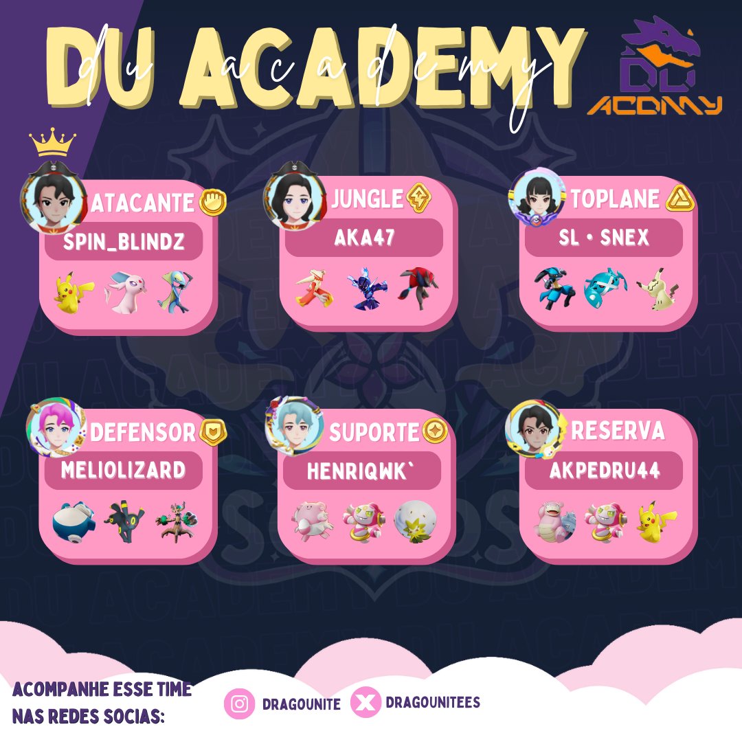 Com o DNA vencedor da organização campeã <a href="/DragoUniteE_S/">DragoUnite E-Sports #GODU</a> , a DUAcademy promete revelar talentos brilhantes! 🌟🏆

<a href="/Blindzzzz/">Blindz</a> <a href="/pedruyz/">pedru</a> @SnexUnite <a href="/Akabane1211/">Akabane</a> <a href="/Meliolizard0/">Meliolizard</a>