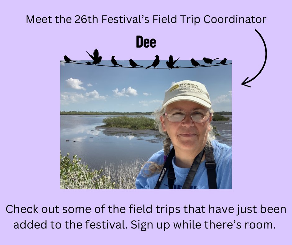 SCBWF2025's tweet photo. Thanks to Dee, we are so happy to announce that we have some new field trips added to our 2025 festival! Sign up now while spots are open. These are great trips and we expect them to fill quickly once people realize they are there! Thanks, Dee! https://t.co/K12qw04lgV