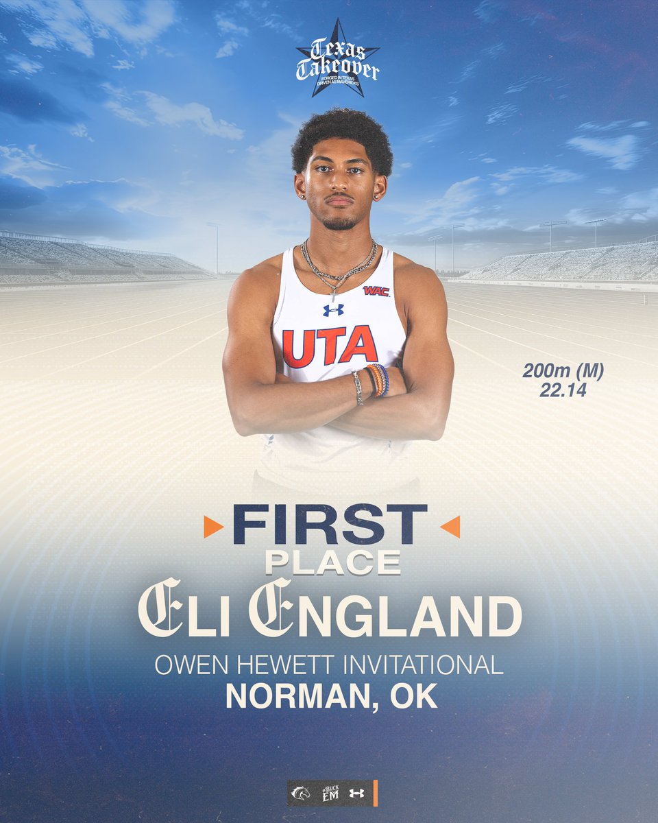 UTAMavsTFXC's tweet photo. With a time of 22.14, Eli England wins the men’s 200m 🔥

#BuckEm🐎 https://t.co/cTg0BNEZld