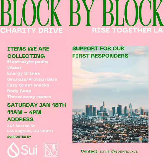 EdgeofCo's tweet image. LA’s first responders are on the frontlines, and they need our support!

Join us for a charity drive on Saturday, Jan 18 to provide essential supplies.

Sign up: lu.ma/blockbyblockLA
#WildfireRelief #LAstrong #SupportFirstResponders #CaliforniaStrong