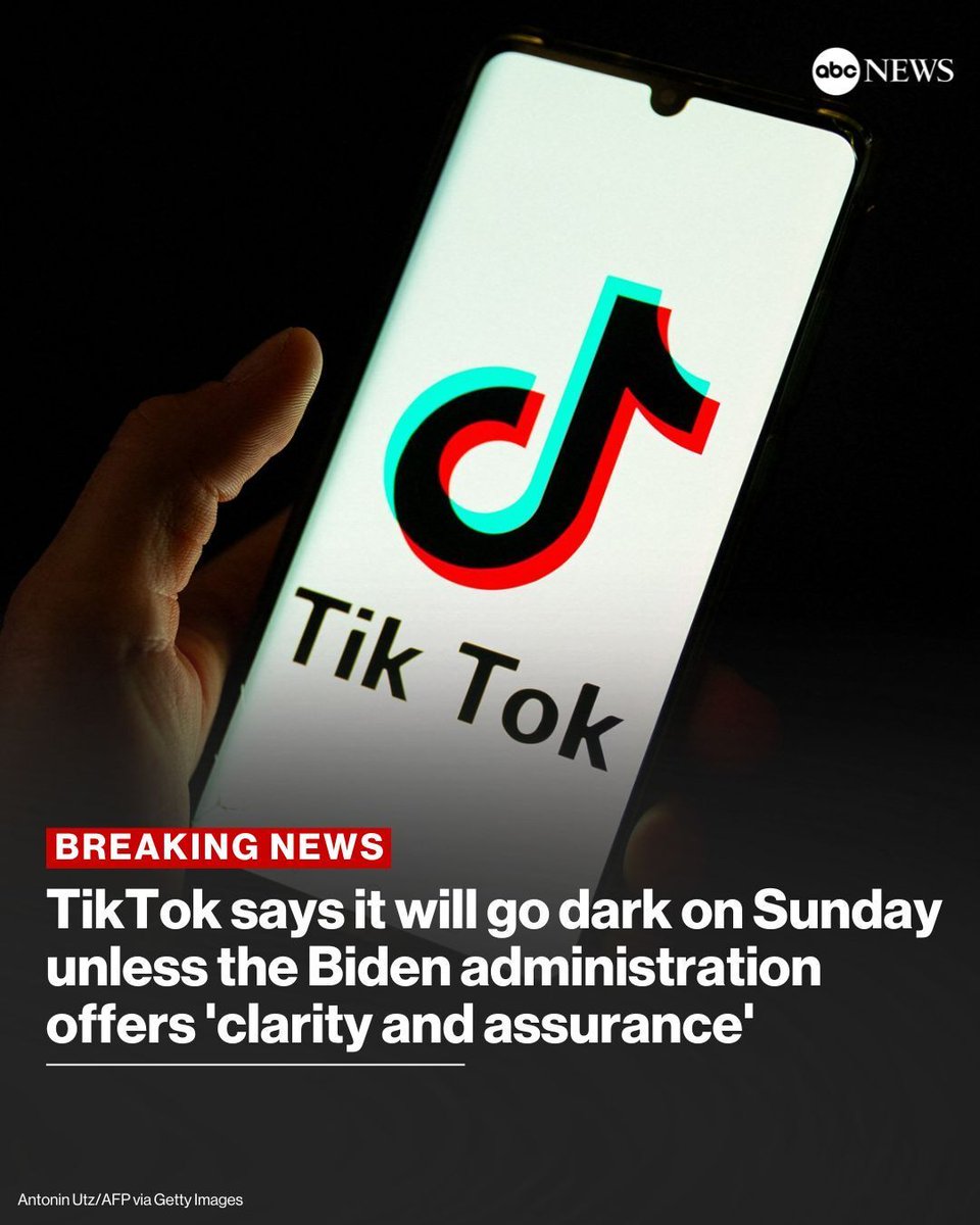 BREAKING: TikTok has announced it will shut down the app in the U.S. on Sunday unless the Biden administration intervenes. 

Full story: abc30.com/post/tiktok-ba…