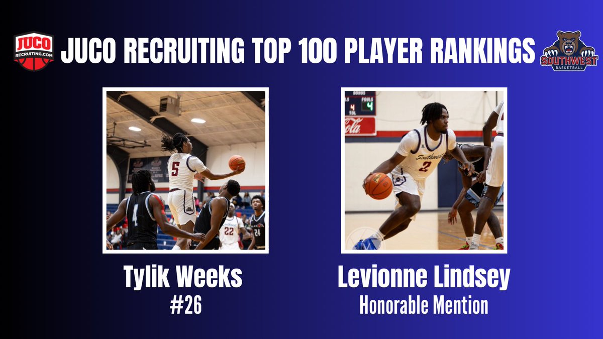 SW Mississippi CC Men’s Basketball (@smcc_basketball) on Twitter photo Congratulations to 2 of our sophomores <a href="/TylikWeeks/">Tylik Weeks</a> <a href="/triplel_23/">Levionne Lindsey</a> . They both have showed tremendous improvement in their 2 years <a href="/SMCC_Basketball/">SW Mississippi CC Men’s Basketball</a> and are producing at an elite level for us this season. Both are still available in 2025! Congratulations to 2 of our sophomores <a href="/TylikWeeks/">Tylik Weeks</a> <a href="/triplel_23/">Levionne Lindsey</a> . They both have showed tremendous improvement in their 2 years <a href="/SMCC_Basketball/">SW Mississippi CC Men’s Basketball</a> and are producing at an elite level for us this season. Both are still available in 2025!