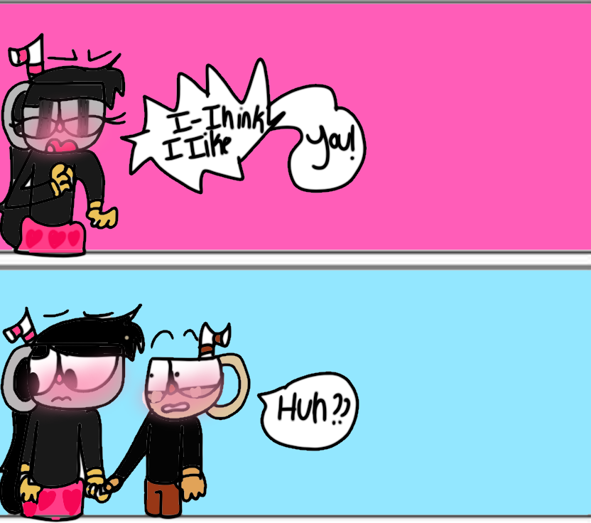 Jamariyah18's tweet image. I Made it On Ibispaint X in My Pink Phone... Who Knows? Yeah, I Guess... This is Me And Cuphead Being Couple Together Ship.