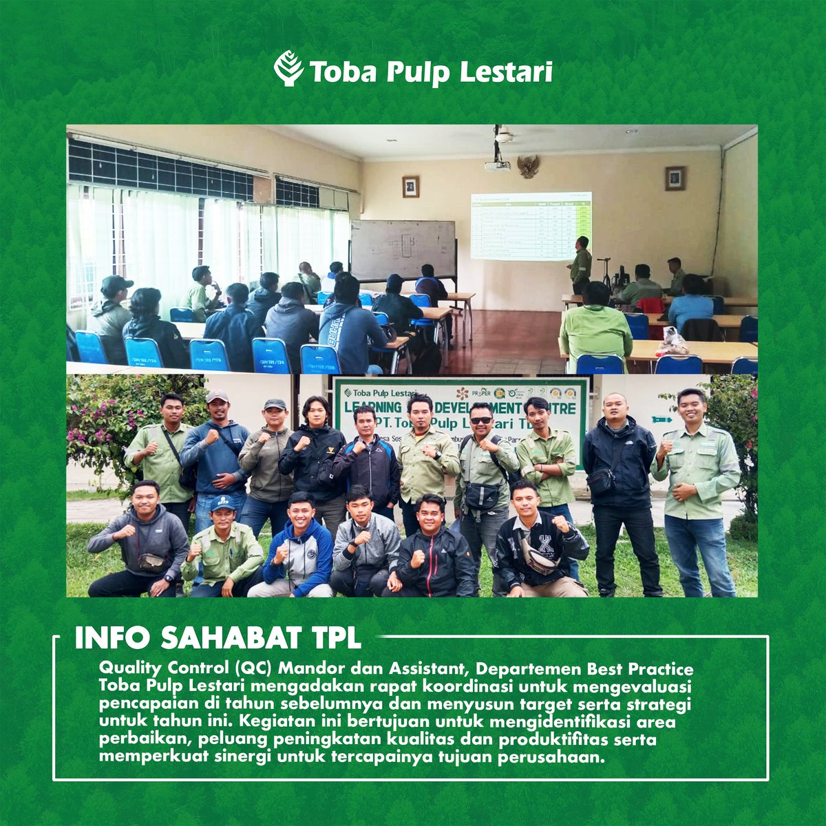 tobapulp_id's tweet photo. Hai Sahabat !
Toba Pulp Lestari ingin membagikan informasi mengenai kegiatan yang dilakukan sepekan ini.
#TobaPulpLestari
#TPL
#TPLHadirBerkontribusi
#LifeatTobaPulpLestari
#GoodForCompany
#GoodForCustomer
#InfoSahabatTPL
#Pelatihan https://t.co/8Qv9MSBotk