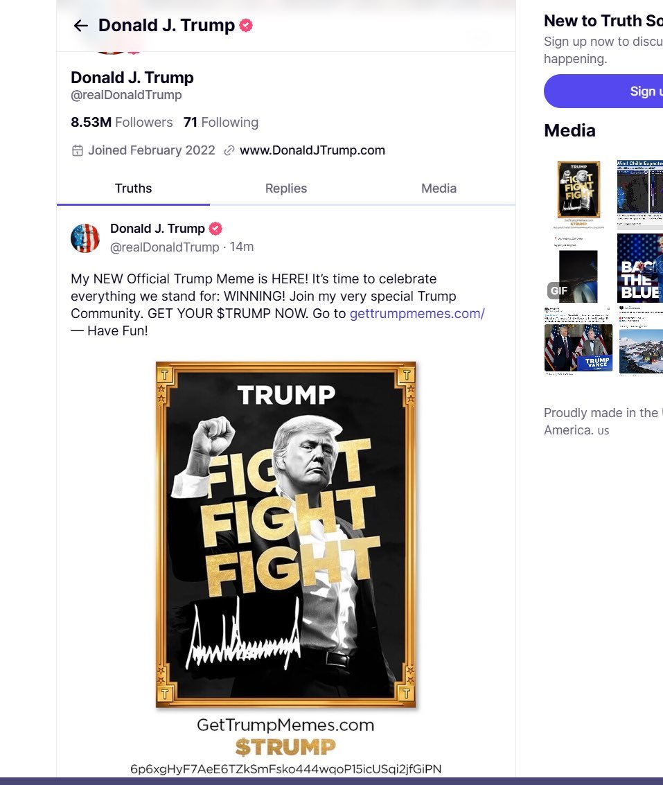 I just bought it casually to have some fun. 

Truth Social  is a social platform set up by <a href="/realDonaldTrump/">Donald J. Trump</a>  himself. It's unlikely to be hacked, right? lol   $trump
