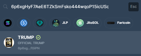 I don't like to tweet about coins, and in no way shape or form is this a promotion

But to keep people safe, this is the real Trump coin. We have approved it to the Jupiter strictlist:

6p6xgHyF7AeE6TZkSmFsko444wqoP15icUSqi2jfGiPN