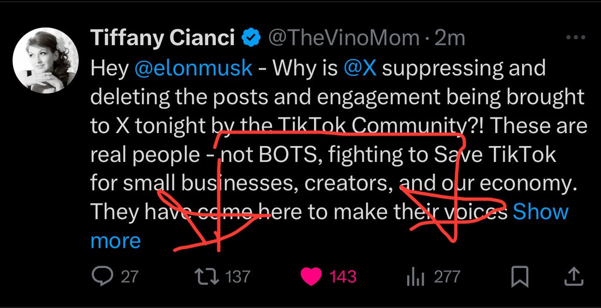 <a href="/TheVinoMom/">Tiffany Cianci</a> <a href="/elonmusk/">Elon Musk</a> <a href="/X/">X</a> they’ve always had super broken analytics but good grief