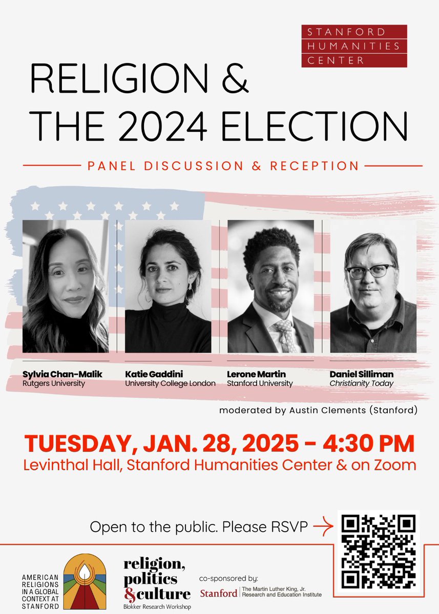 Looking forward to our first event in 2025! Join us on Tuesday, Jan. 28 at 4:30pm PT in person or on Zoom for a post-Inauguration panel on Religion &amp; the 2024 Election!

Open to all. Please RSVP!