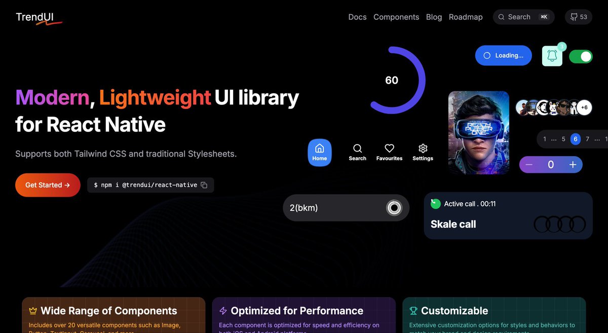 Hey everyone,

I'm so excited to share that our first open-source React Native UI library is now live! Like many of you, I struggled to find a React Native library that gives as much control as Shadcn UI, so I created **TrendUI** (trendui.com). It’s an open-source