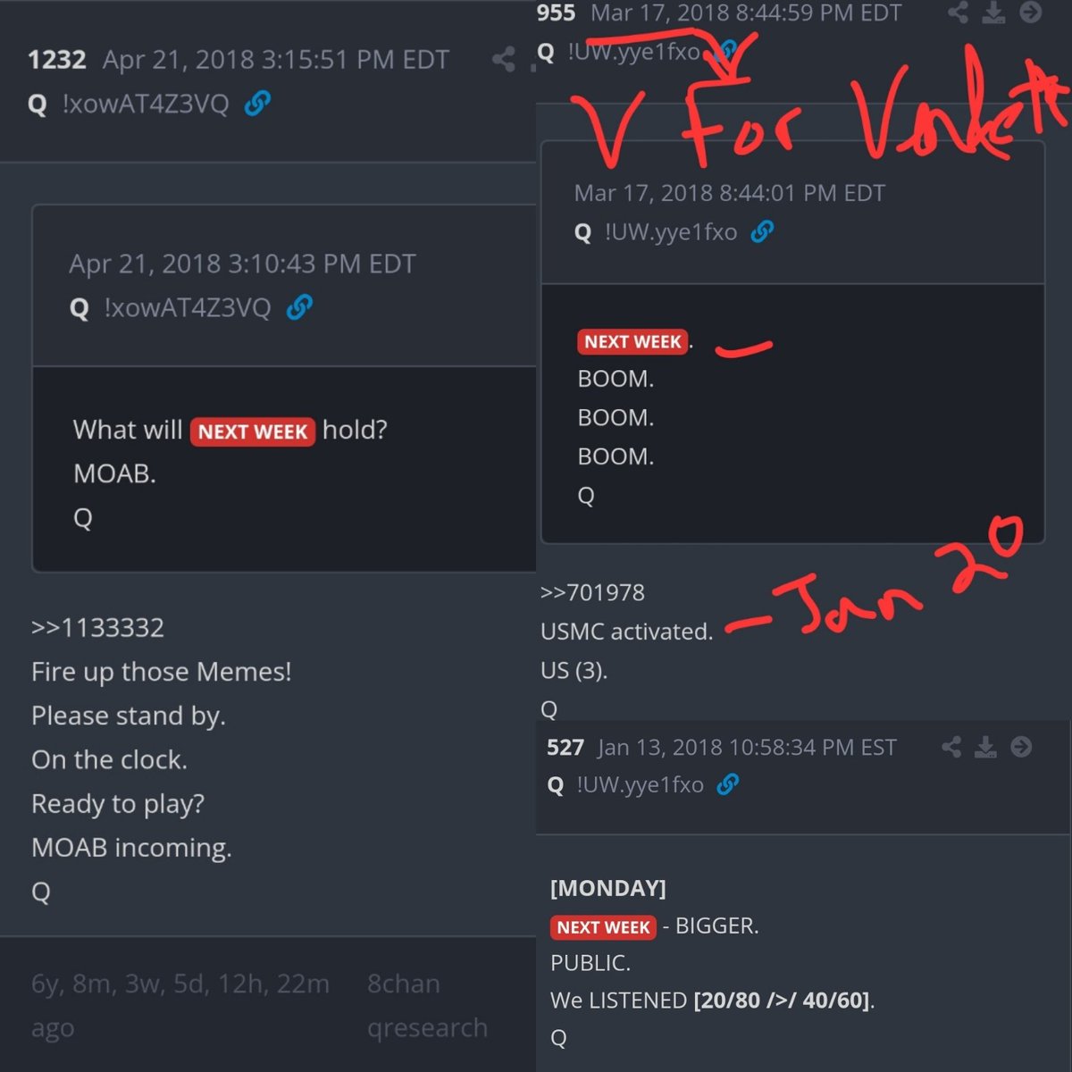 TRUMP POST ON SOCIAL MEDIA "MOST IMPORTANT WEEKEND EVER"😱

TIK TOK BAN JAN 19 (911) ON THE CLOCK ⏰️ 

WHAT WILL NEXT WEEK HOLD⁉️
MOAB.

FIRE UP THOSE MEMES 🐸

READY TO PLAY MOAB INCOMING🚀

USMC ACTIVATED JAN 20 AFTER FAKE ASSASSINATION JD VANCE MARINE CORE⚔️

MILITARY IS THE