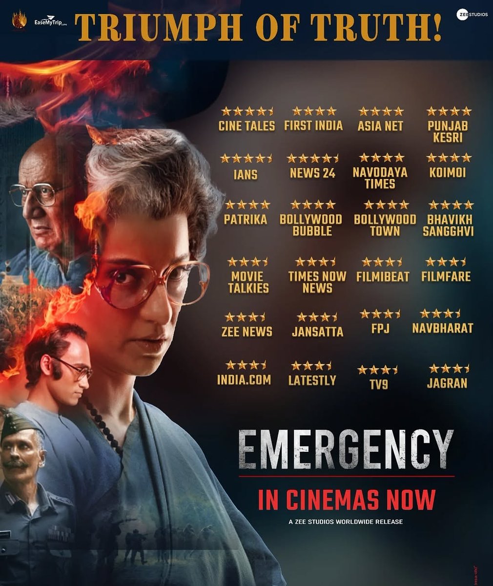 RoongtaCinemas's tweet photo. Media’s Unanimous Verdict: A Masterpiece! 🌟 Watch the film everyone can’t stop talking about! 🤩

Emergency is now screening at Roongta Cinemas!

.
.
.
#Emergency #KanganaRanaut #ShreyasTalpade #VishakNair #AnupamKher #RoongtaCinemas #KuchAlagHai #RoongtaEntertainment #roongta https://t.co/6YWN96KB8t