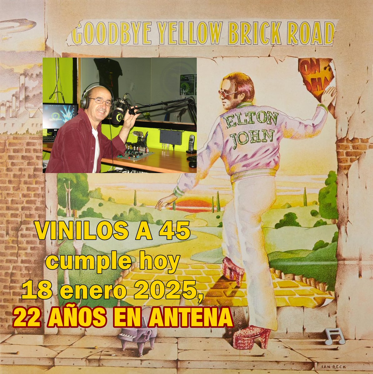 bennybolan's tweet photo. VINILOS A 45 cumple hoy  22 años en antena, el 17 de enero del 2003 comenzaba esta andadura radiofónica, que ya ha alcanzado los 606 programas. 
Hoy como siempre se 11 a 13 horas la mejor música del siglo XX
Escuchame: 105.9 FM, en Radio El Candil de Leganés o por la WEB. https://t.co/XfkYOG8QNG