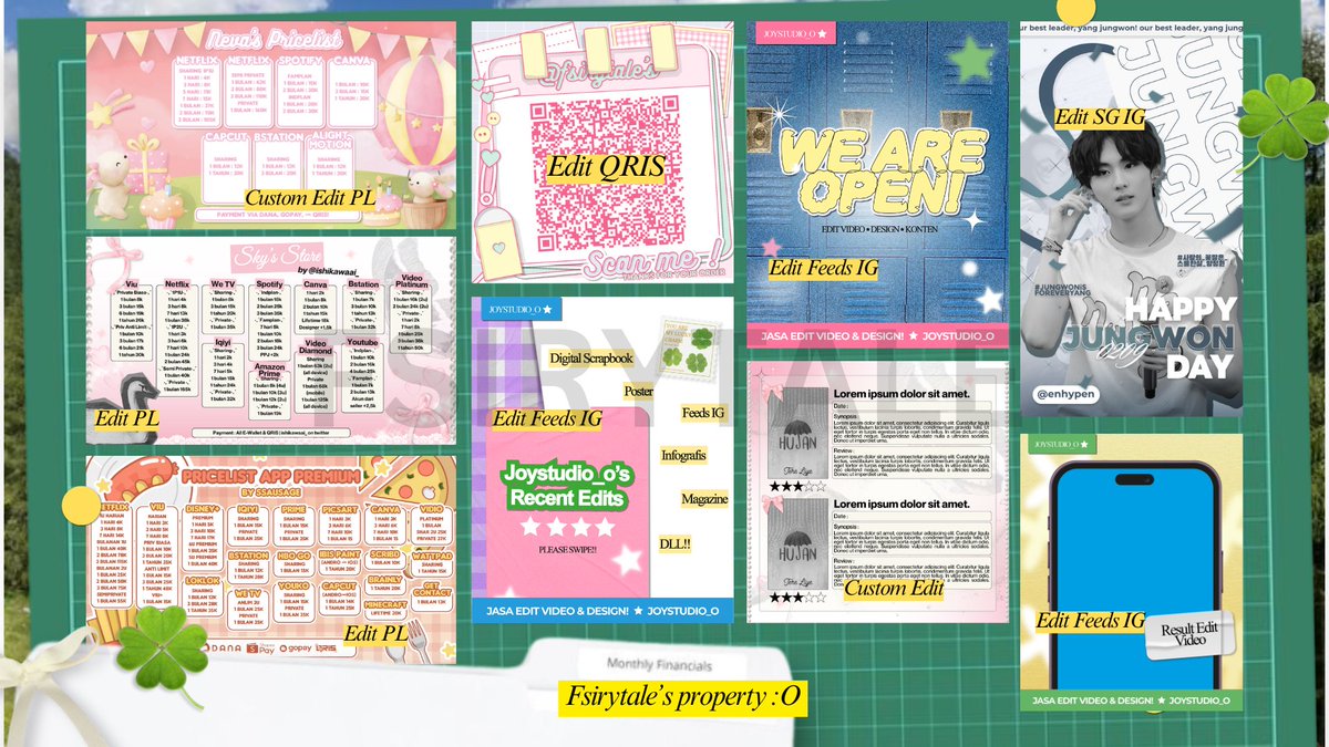 fsirytale's tweet image. Selamat sore! Aku open jasa edit mulai dari desain pricelist, corat-coret, poster, magazine, dan lain sebagainya. Aku juga open jasa edit video loh! buat informasi selanjutnya/ingin liat contoh edit video boleh langsung wa aku!! :3 #zonauang #zonaba