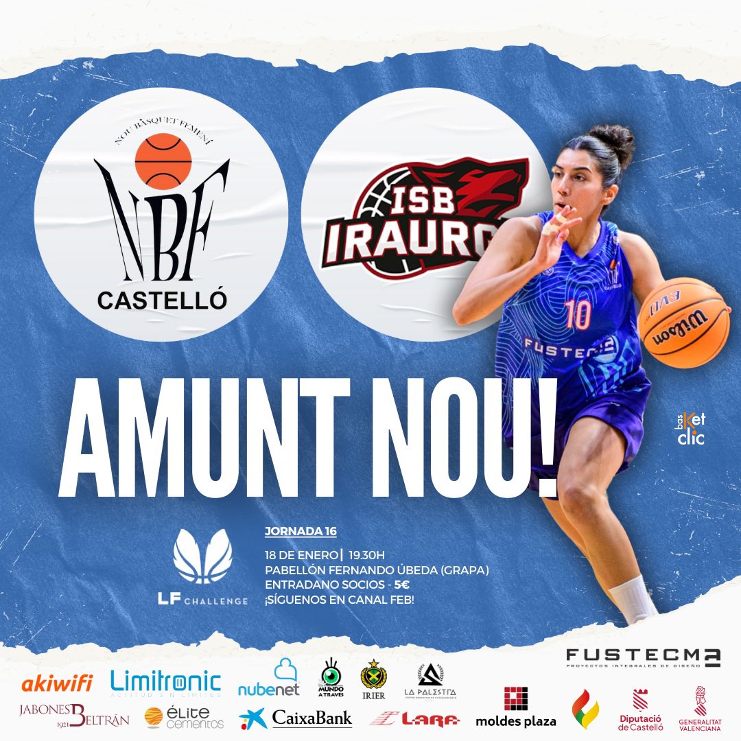 NBF_Castello's tweet photo. 🔥¡𝗘𝗟 𝗣𝗔𝗥𝗧𝗜𝗗𝗔𝗭𝗢 𝗗𝗘𝗟 𝗦𝗔́𝗕𝗔𝗗𝗢!🔥

💥 ¡Volvemos a Grapa con las pilas cargadas!

🆚 @iraurgisb 
🏠 Pabellón Fernando Úbeda (Grapa)
🗓️ 18/01/2025
🕒 19.30H
💻 https://t.co/4e2wze6JYA https://t.co/KTMA6gMP5H
