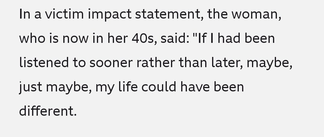 glosswitch's tweet photo. It's such an incredible additional injustice that years of not listening to abuse victims means these women now wonder what their lives could have been, whereas perpetrators can use their nice current lives as mitigation when it comes to sentencing 
https://t.co/Fq8duBbslD https://t.co/b29OFWSrZE