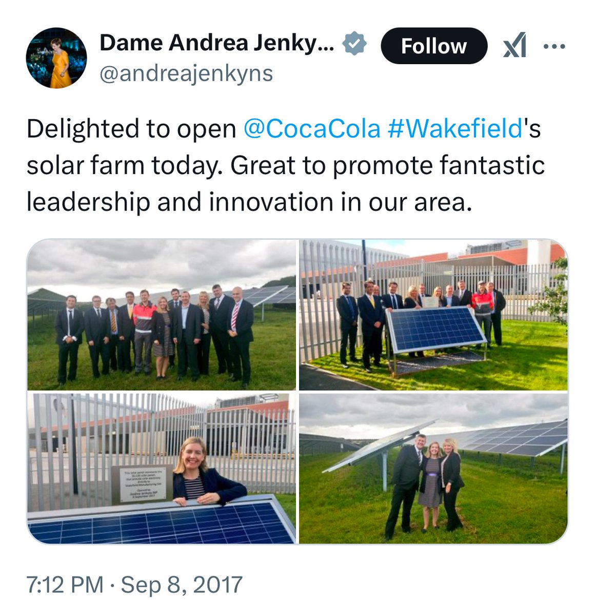 Reform Party UK Exposed 🇬🇧 (@reformexposed) on Twitter photo <a href="/andreajenkyns/">Dame Andrea Jenkyns 🇬🇧</a> Here’s you opening a solar farm for Coca-Cola in Wakefield, Andrea.
#NoSolarFarmsNoFood <a href="/andreajenkyns/">Dame Andrea Jenkyns 🇬🇧</a> Here’s you opening a solar farm for Coca-Cola in Wakefield, Andrea.
#NoSolarFarmsNoFood