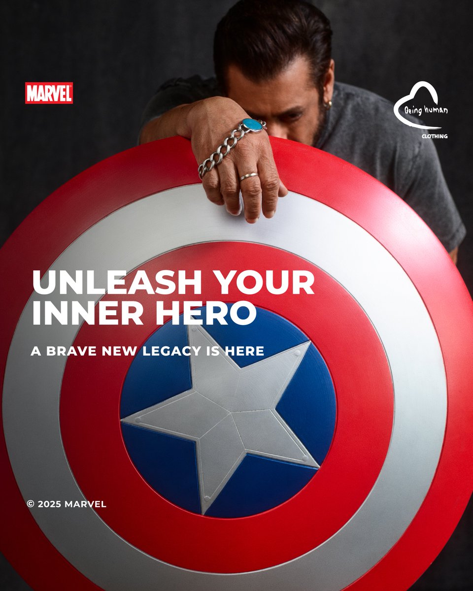 BeingSalmanKhan's tweet photo. Gear up for something super, something heroic! 🛡️ @Marvel_India ... stay tuned with @bebeinghuman for an exciting journey ahead. 💥

#JustBeingHuman #Marvel #ComingSoon #BeingHumanClothing https://t.co/CWVDnoa6OB