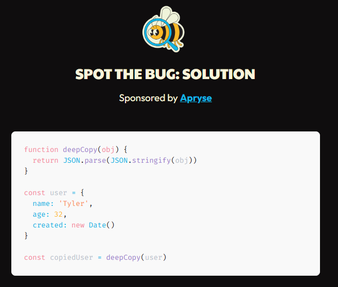 kCarsonCodes's tweet photo. Takeaway #47

from https://t.co/JxRm4zBnpl Issue #359

The comma after "created: newDate()" doesn't matter. It's called a trailing comma. It's a stylistic choice, NOT the bug of the quiz.

But still. yw. #JobPlease 

#100DaysofTakeAways #SpotTheTypo #GameChangers https://t.co/sJMgyMebmI