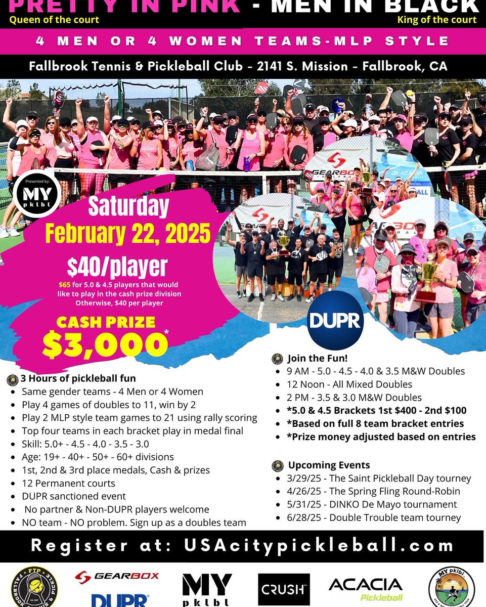 TemeculaPKLBL's tweet photo. Are you ready for some SAME GENDER TEAM pickleball MLP style? Players loved it last year, so we are bringing it back with some modifications, and a lot more fun. Get your team together, and join the fun. 

Sign up today!

https://t.co/6DO0ZorevB https://t.co/1Gfz7A5xUr