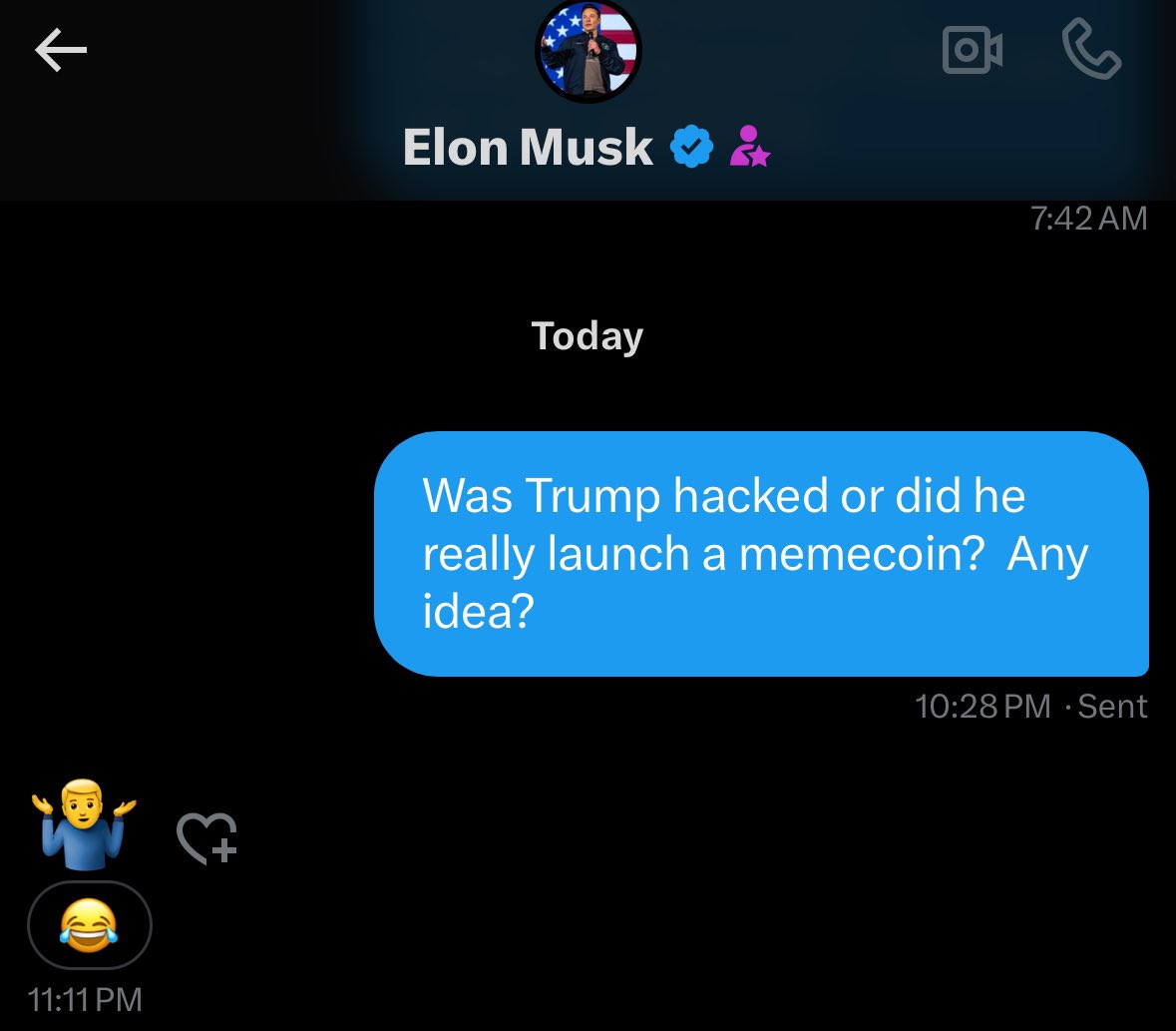As for the $Trump Memecoin and Trump being hacked or not. 

Elon has no idea.