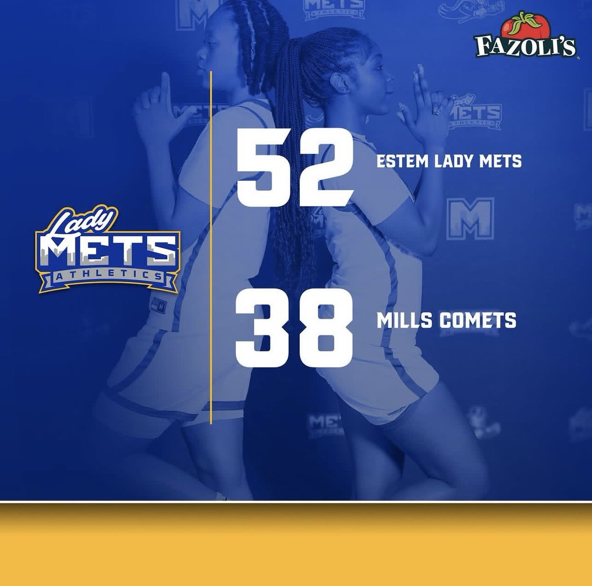 estemathletics's tweet photo. The Lady Mets protect home court and move to 2-0 in conference with a win over the Mills Lady Comets! Way to go girls! #oneMET https://t.co/kumkuZLlDm