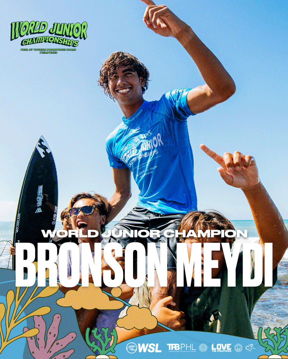 wsl's tweet photo. A perfect 10.00, an 8.80 backup score and an incredible show of surfing. Bronson Meydi is a WORLD JUNIOR CHAMPION. 🏆

#WorldJuniorChampionships @philippines_tpb https://t.co/8eXn4uJ8aE