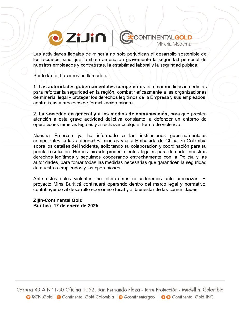CNLGold's tweet photo. Comunicación pública
CONDENAMOS ATAQUES VIOLENTOS
17 de enero de 2025 https://t.co/jOGqcSKOCN
