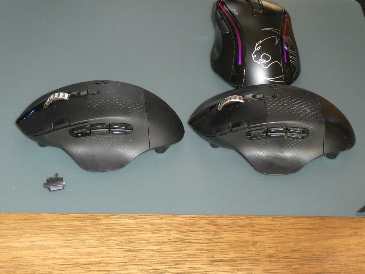 Punijyu's tweet photo. 新旧G604です
左が最初に購入し、サイドボタン(G6)が折損した物
右が保証交換品を待ちきれず別途購入した物(チャタリング発生品)
チャタリング発生が購入後三年近く経っている為、保証適用外になってしまいました😮‍💨
これを二個一にしようと目論みます
面倒くさいけど🤣
#G604 https://t.co/6aiw1QUuZy