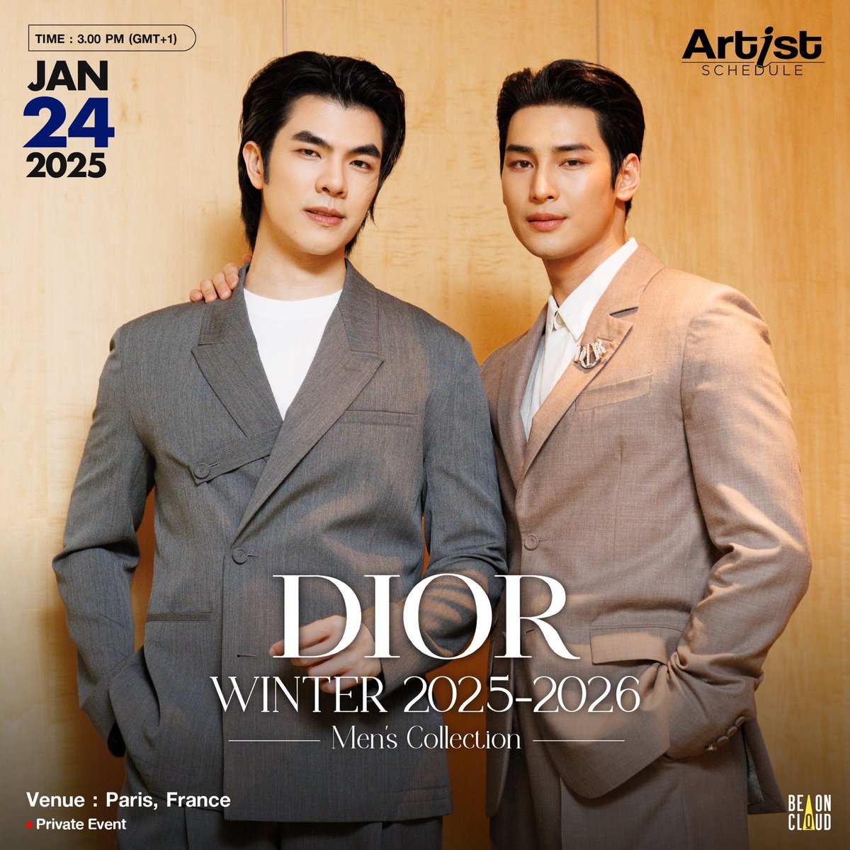 beoncloud_th's tweet photo. 📍 ตารางงานศิลปิน BeOnCloud

วันที่ 24 มกราคม 2568 เวลา 15.00 น. (GMT+1) / 21.00 น. (GMT+7) มาย-ภาคภูมิ และ อาโป-ณัฐวิญญ์ ร่วมงาน DIOR Winter 2025-2026 Men's Collection ที่กรุงปารีส ประเทศฝรั่งเศส 🛫

#BeOnCloud https://t.co/bwRe1uMQjx