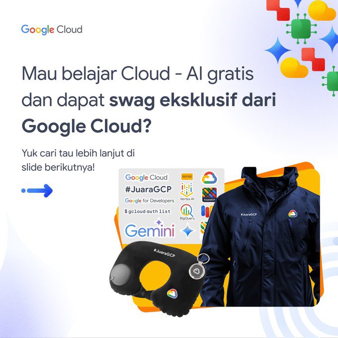 GDGCloudJakarta's tweet photo. JuaraGCP sudah hadir kembali. Gaskeun!

👉 Daftar sekarang gratis di: https://t.co/dJnpzjMppY

#CloudAI #GoogleCloudID https://t.co/JNnzzoQYgZ