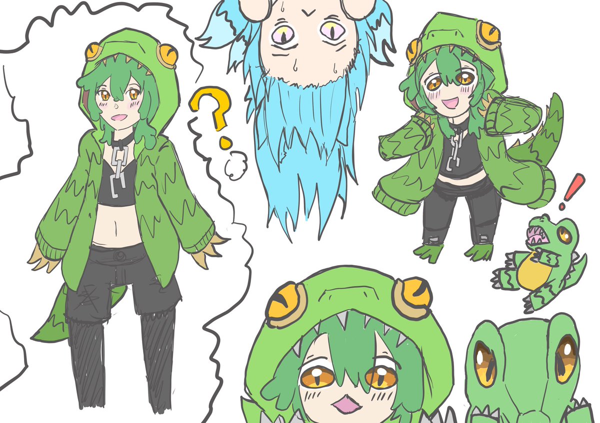 azukatsushi's tweet image. Day 384, still keeping my daily draws up, a fun doodle, yis, I lurk on streams while I draw #KrocoDoodle