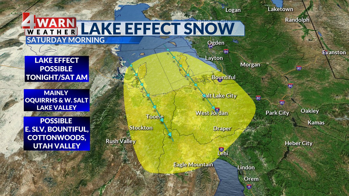 StormySandersWX's tweet photo. SATURDAY: Light now showers will push through parts of northern Utah Saturday morning, but they should clear out before noon. Temps drop significantly tomorrow behind this incoming cold front, and with a breeze the wind chill will be brutal - bundle up! #utwx
@abc4utah https://t.co/u1CucTKKGE