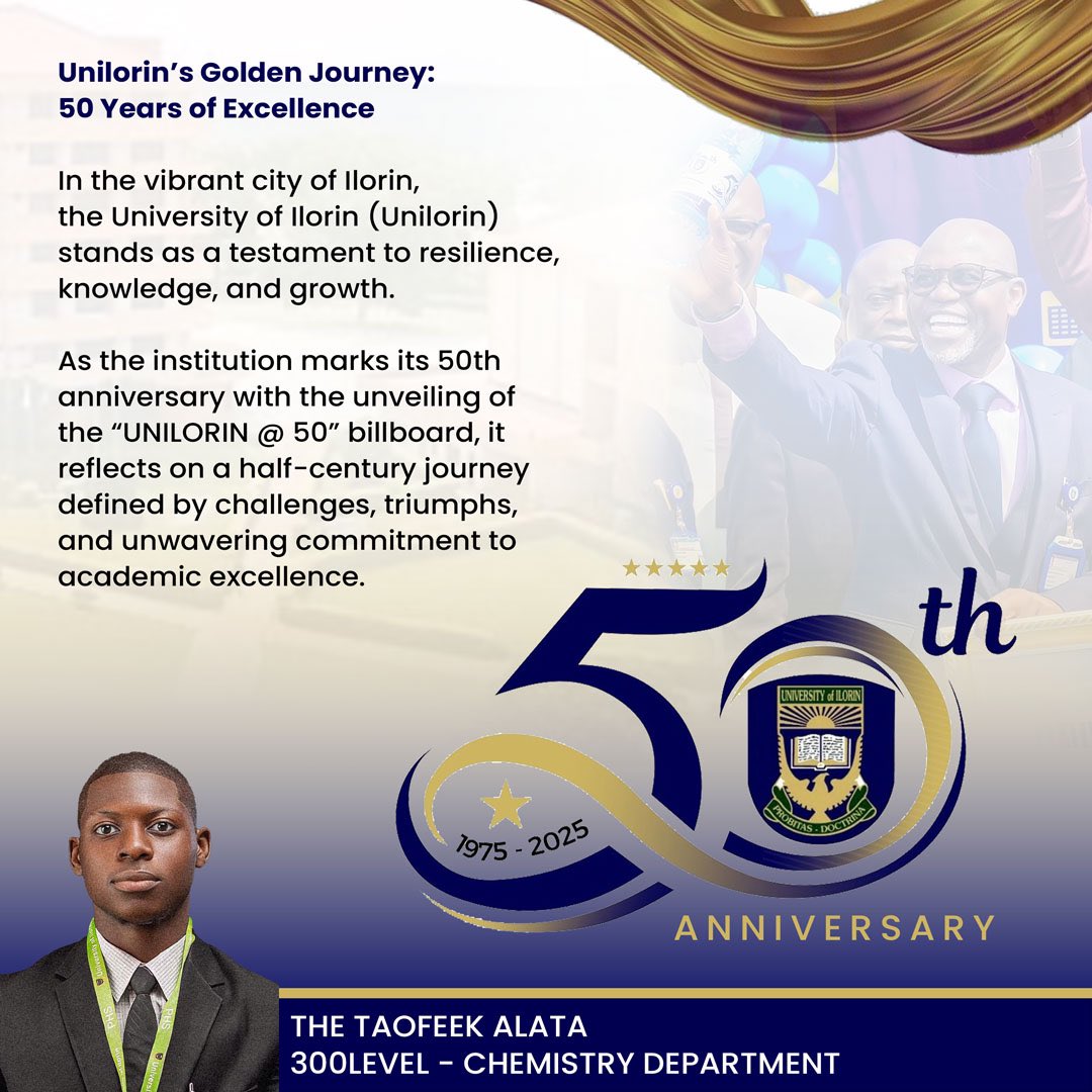 alfilfil_boy's tweet photo. The story of @UnilorinNGR is deeply rooted in a journey of diverse processes that culminated in its motto “Probitas Doctrina” and serving as a benchmark of excellence that millions take pride in.

50 Years of Impacts!📚 
Check out my piece. 👍😊 https://t.co/47MBLFvvFN