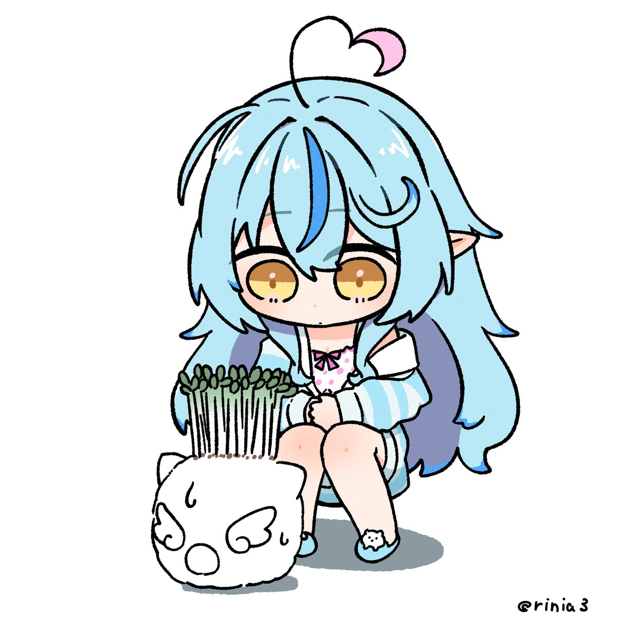 雪花ラミィ 「#らみあーと カイワレを育てるラミィちゃん 」|honmirinのイラスト
