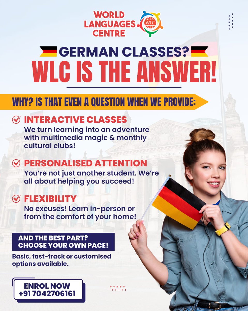 WLC_Languages's tweet photo. ✅ In-person &amp; Online classes for all levels (Beginner to Advanced)
✅ Group &amp; Individual classes tailored to your needs.
✅ Learn from the best.✨ 
✅ Expert Indian &amp; International Trainers to guide you.

✨ Prepare for proficiency exams like GOETHE Zertifikat, TestDaF and more! https://t.co/p0Dm5javnY