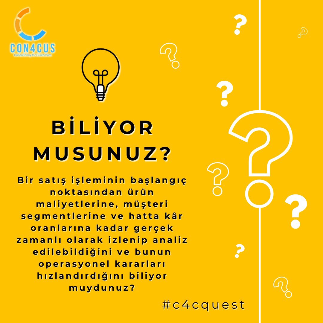 con4cus's tweet photo. Bir satış işleminin başlangıç noktasından ürün maliyetlerine, müşteri segmentlerine ve hatta kâr oranlarına kadar gerçek zamanlı olarak izlenip analiz edilebildiğini ve bunun operasyonel kararları hızlandırdığını biliyor muydunuz?

#c4cquest https://t.co/awbLDUM0SA