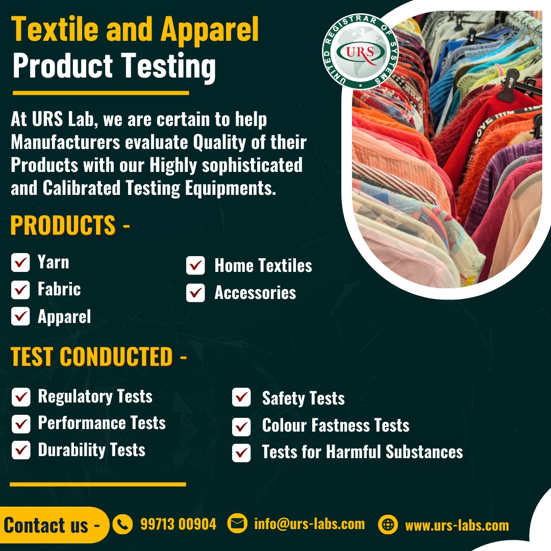 urs_certificate's tweet image. At URS lab, we are certain to help Manufacturers evaluate Quality of their product with our Highly calibrated and Sophisticated Testing Equipment.

#textilestesting #Appareltesting #footweartesting  #lab #manufacturers #retailers #testinglab #urslab