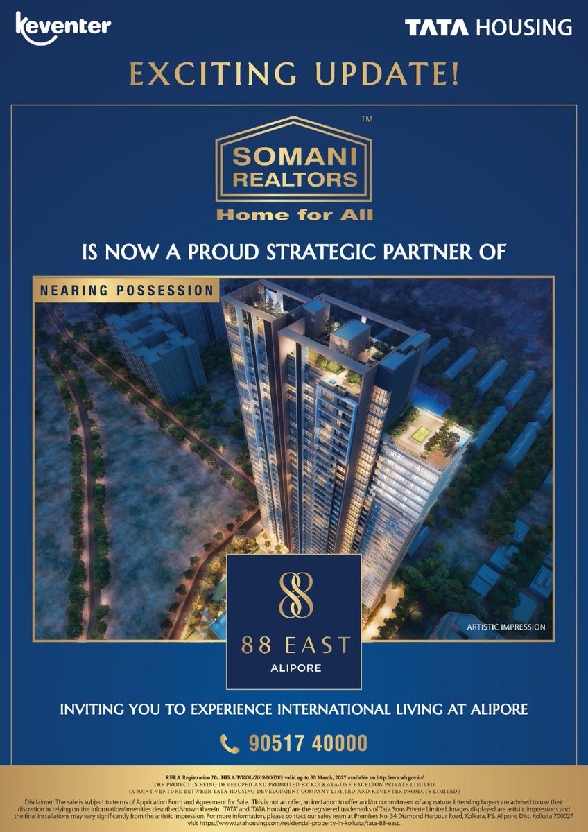 Somani_Realtors's tweet image. #ExcitingUpdate

SOMANI REALTORS is now a Proud Strategic Partner of &quot;88 EAST&quot;

You are invited to experience International Living at Alipore

Call +91-9051740000 for Exciting Deals!

#SomaniRealtors #88East #KolkataRealEstate #BengalRealEstate