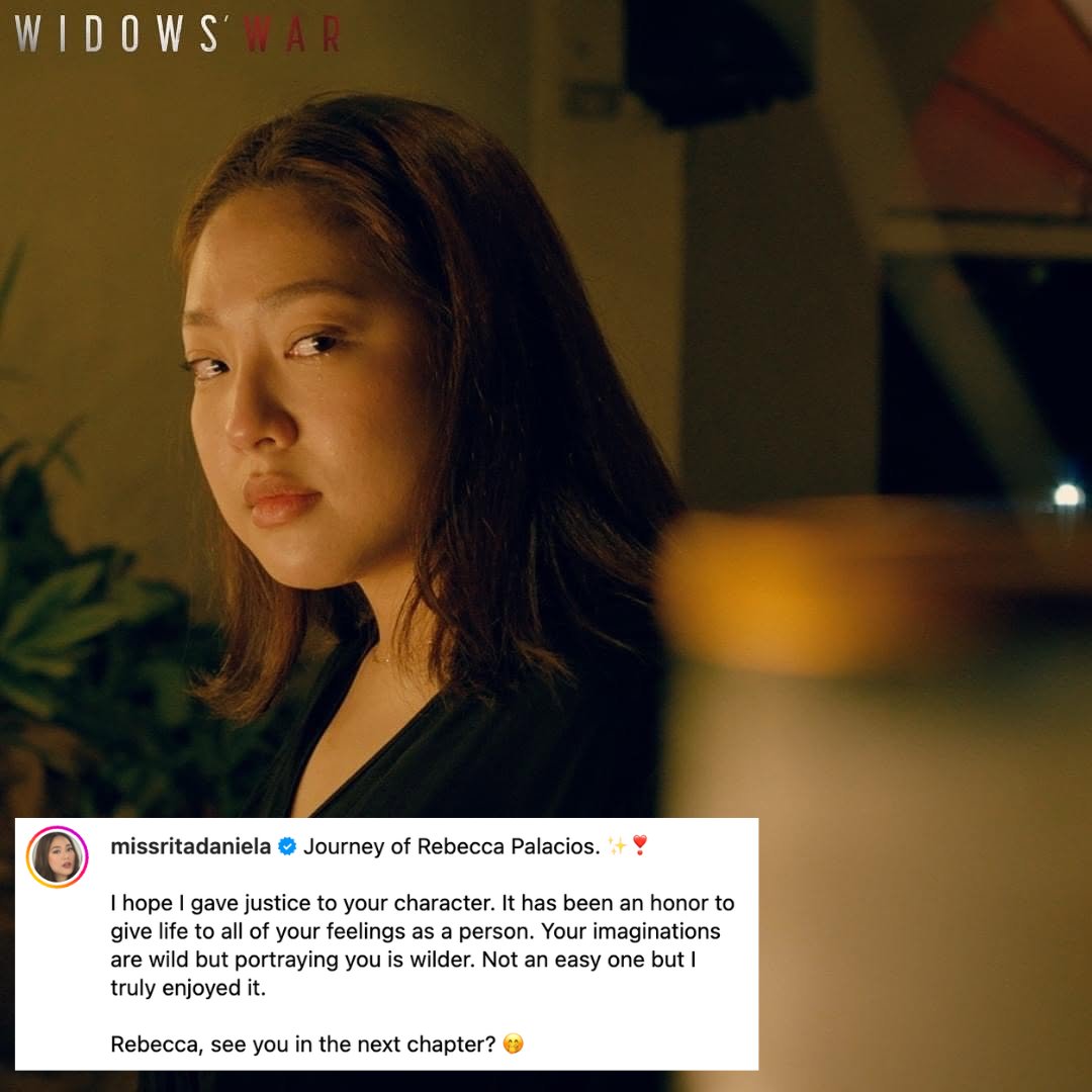 SALAMAT, REBECCA 👏

Rita Daniela has signed off as her character Rebecca Palacios from “Widows’ War.”

“Widows’ War” aired its deadly finale on Friday night.

Courtesy: Rita Daniela/Instagram

READ: gmanetwork.com/news/showbiz/c…