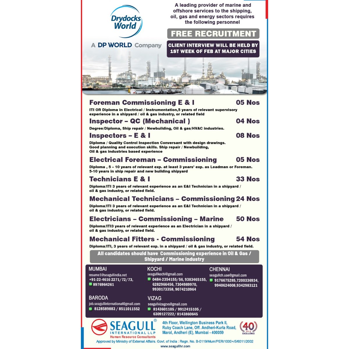 hrd1_seagull's tweet photo. 🇦🇪Dubai Jobs
💻 Client Interview Will Be Held By 1st Week Of Feb
📍Location - Mumbai , Baroda , Kochi , Vizag &amp; Chennai
.

.

.
#dubaijobs #seagull #foremancommissioning #electricalforeman #mechanicalfitter https://t.co/PUXP7oeWzP