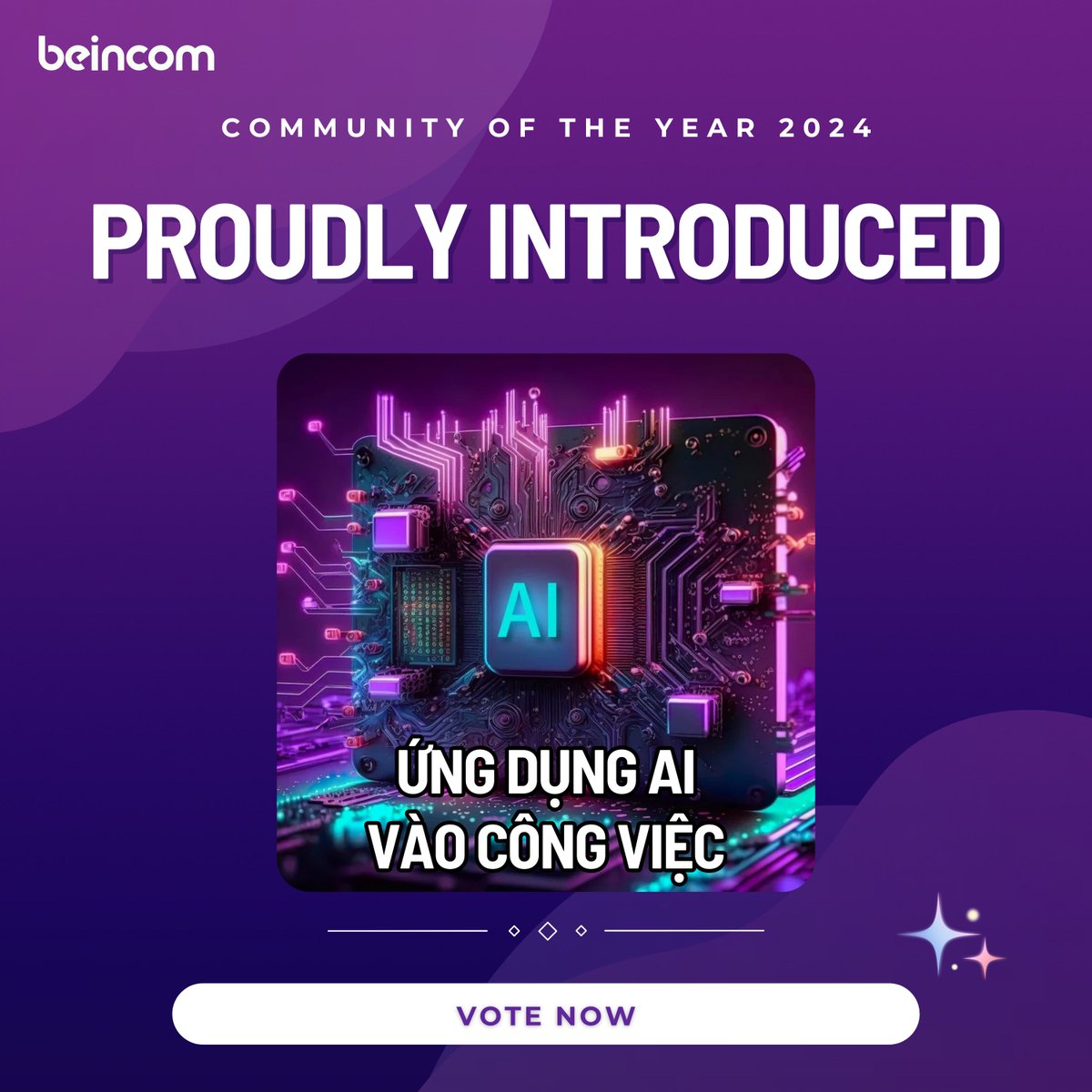 BeincomOfficial's tweet photo. VOTE FOR THE “UNG DUNG AI VAO CONG VIEC” COMMUNITY! 
🚀 Beincom is proud to introduce Ung Dung AI Vao Cong Viec – one of the most outstanding AI-focused communities on the platform!
AI is no longer the future—it’s here, shaping every task, every strategic decision, and even the smallest daily activities!

💥 With over 2,200 members and nearly 300 high-quality articles, Ung Dung AI Vao Cong Viec is a hub for spreading knowledge, sharing experiences, and helping you unlock the potential of artificial intelligence.

Imagine this: AI isn’t just a tool to speed up your work; it’s the “brain” that helps you work smarter and unleash your creativity! Ung Dung AI Vao Cong Viec is proud to continuously strive to make AI the key to unlocking exceptional efficiency and limitless creative opportunities for everyone. 

Cast your vote for “Ung Dung AI Vao Cong Viec” in the Community Of The Year 2024!
Vote now: https://t.co/tu7TW6H1k8
Your vote is not just a source of motivation but also helps spread the positive impact of AI to even more people. 
#Beincom #web3 #SocialCommunityPlatform #BICapp #CoTY