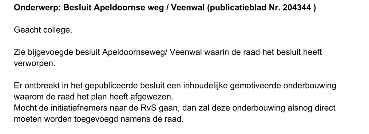 Vorig jaar verwierp <a href="/RaadHattem/">Gemeenteraad Hattem</a> bestemmingsplan Apeldoornseweg/Veenwal

Er is beroep bij RVS aangetekend. De raad verliest dit omdat er geen motivatie bij besluit is gevoegd. College heeft nog steeds niets hersteld
Raad wist van niets, net als wij. <a href="/HattemCentraal/">HattemCentraal</a> stelt nu vragen