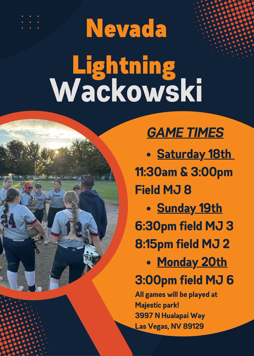 Our Nevada Lightning Wackowski 18U girls are back on the diamond this weekend at the USA PREPS “Best of the Best Season Finale”!
We’ll be at Majestic Park all weekend! Stop by and say hi! 
Kaaa-chow!⚡️⚡️🥎⚡️⚡️