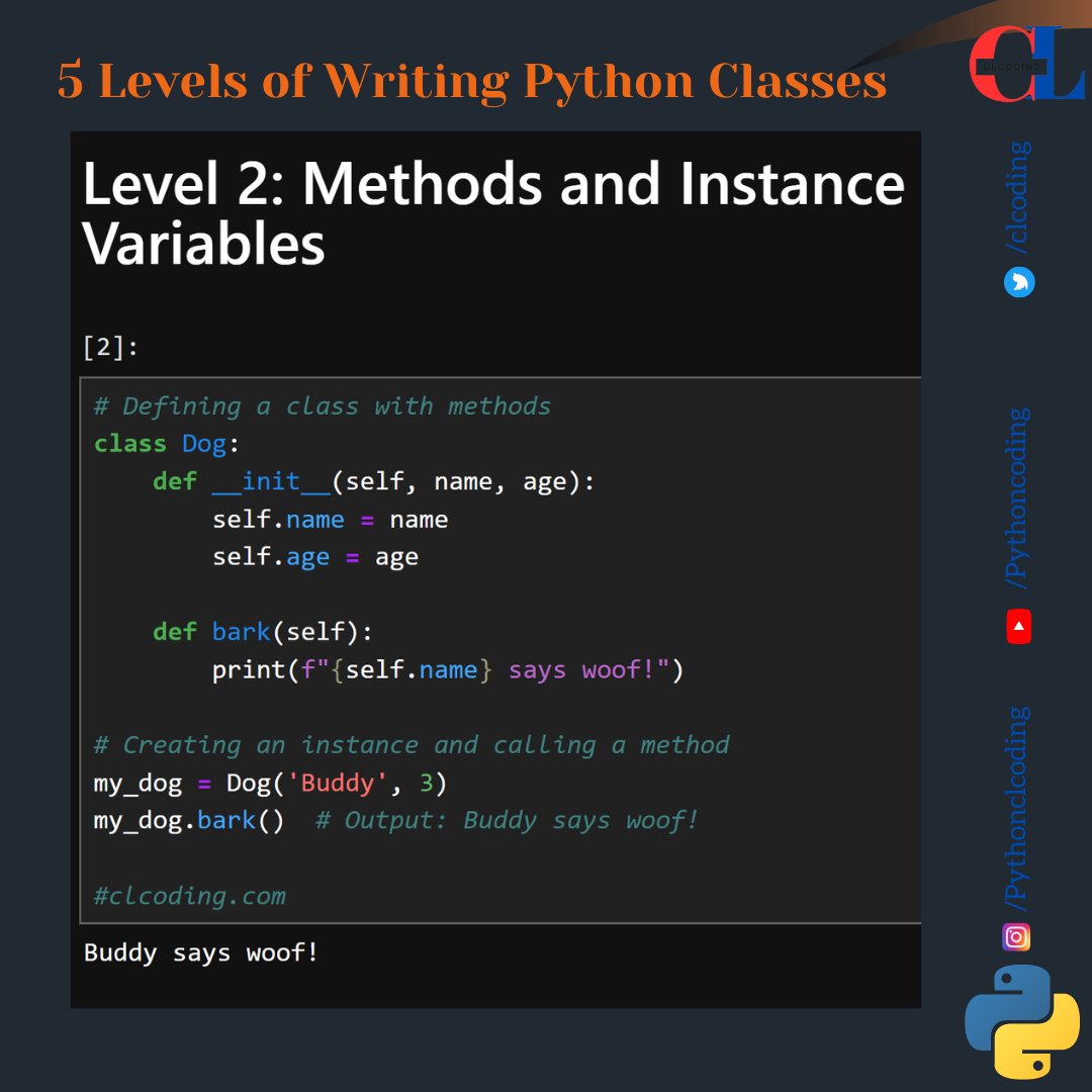 clcoding's tweet image. 5 Levels of Writing Python Classes