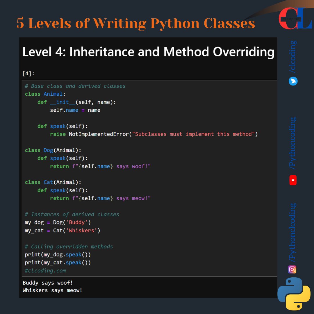clcoding's tweet image. 5 Levels of Writing Python Classes