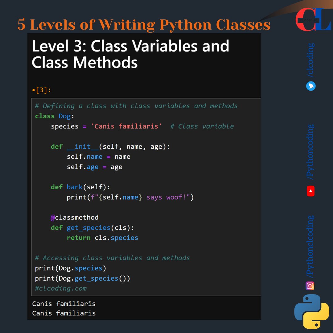 clcoding's tweet image. 5 Levels of Writing Python Classes