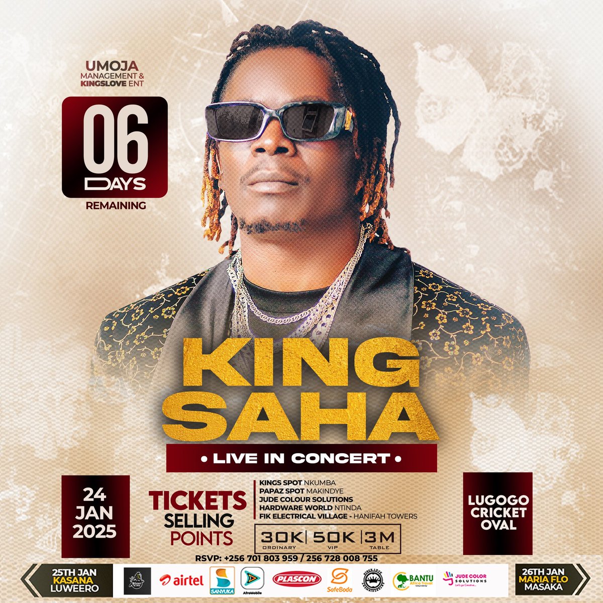 kingsaha_256's tweet photo. 6Days… 
Tugenda Lugogo
Next Friday 
#KingSahaLiveInConcert https://t.co/75aDXfiiq9