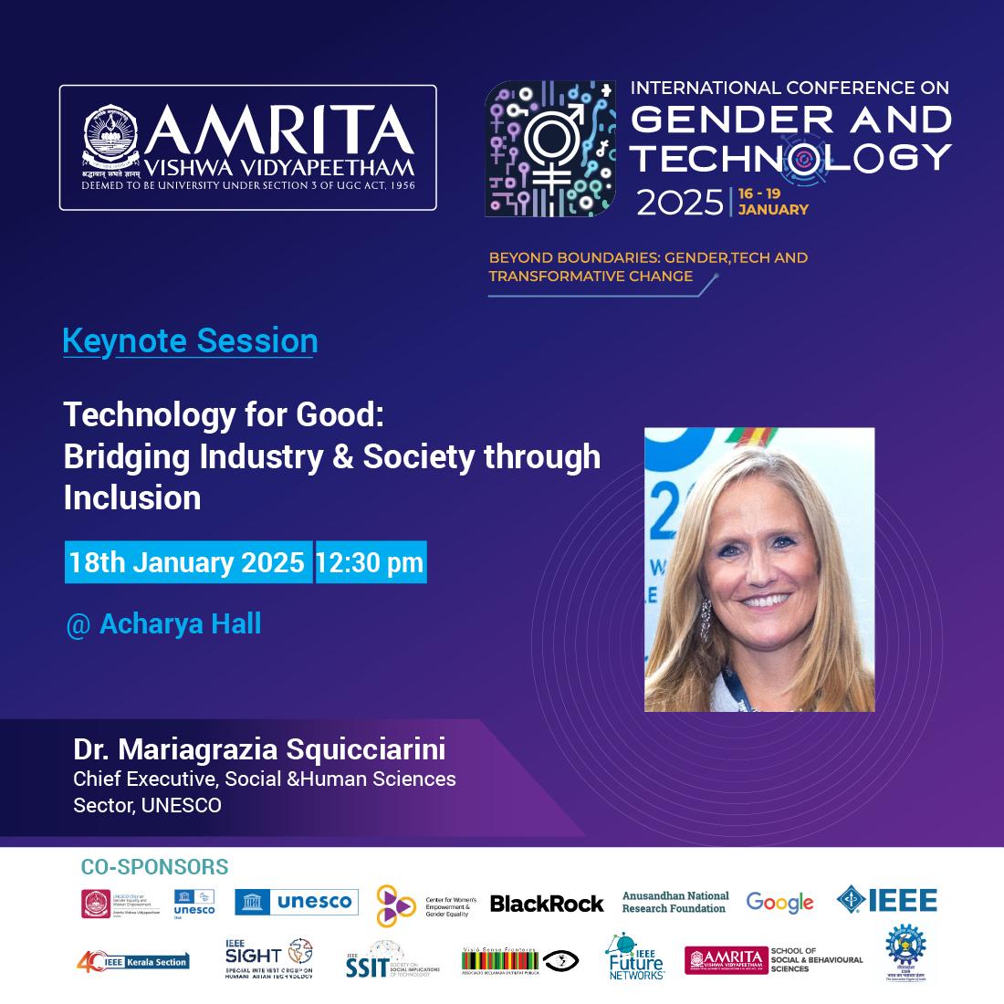 Transforming lives through Tech for Good! Dr. Mariagrazia Squicciarini's keynote on "Bridging Industry &amp; Society through Inclusion" is harnessing innovation for a more inclusive future! #gendertechcon2025 #InclusionMatters  #TechForGood <a href="/unescoindia/">UNESCO South Asia 🏛 #Education #Sciences #Culture</a> <a href="/IEEEKerala/">IEEE Kerala Section</a> <a href="/AMRITAedu/">Amrita Vishwa Vidyapeetham</a>